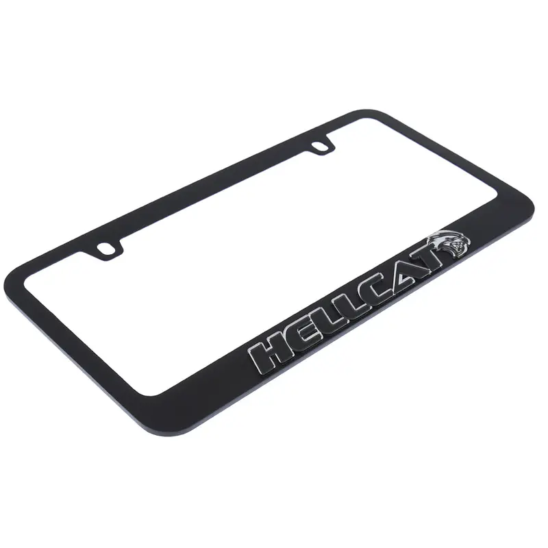 Dodge Hellcat License Plate Frame (Chrome On Black) 2