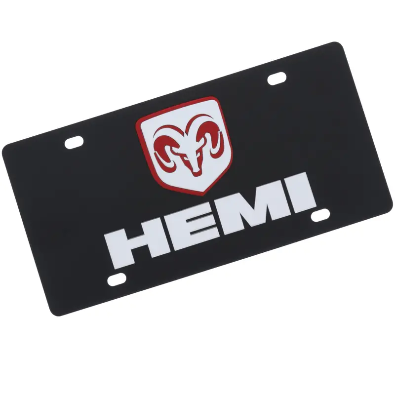 Dodge Hemi Dual Logo License Plate (Black) 1