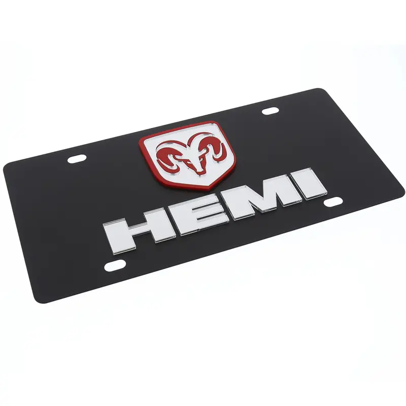 Dodge Hemi Dual Logo License Plate (Black) 2