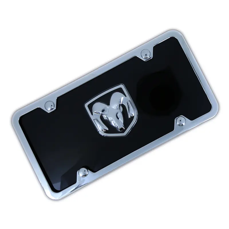 Dodge Ram 3D Logo License Plate Kit (Chrome On Black) 1