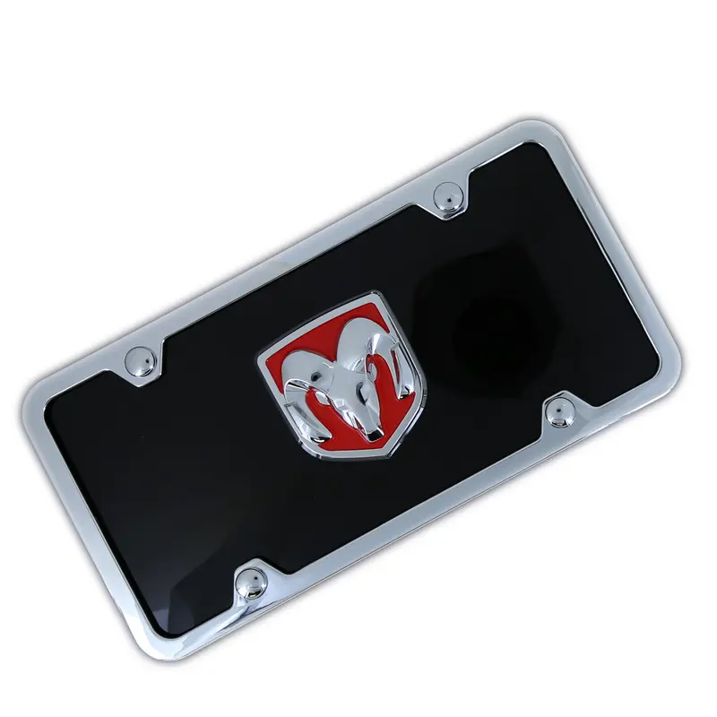 Dodge Ram 3D Logo License Plate Kit (Red On Black) 1
