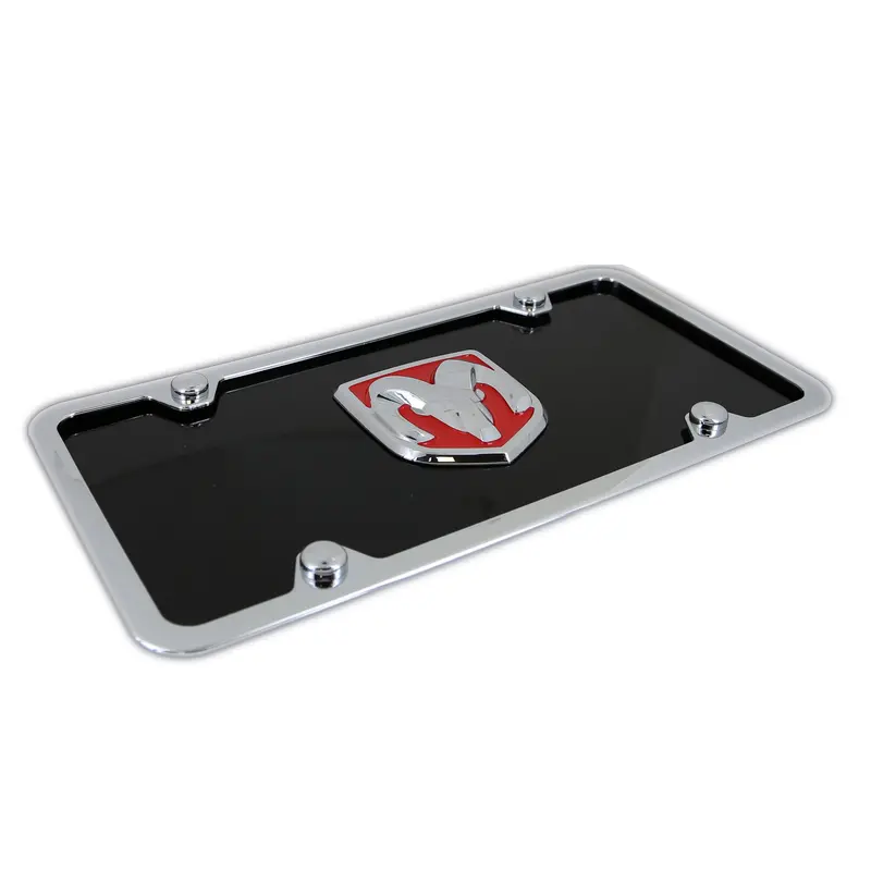 Dodge Ram 3D Logo License Plate Kit (Red On Black) 2