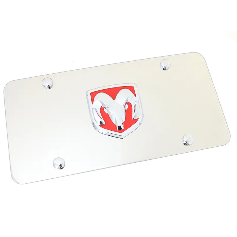 Dodge Ram 3D Logo License Plate (Red On Chrome) 1
