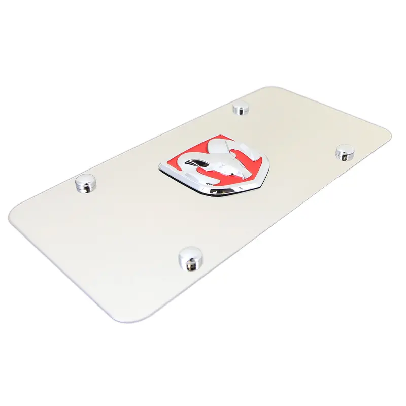 Dodge Ram 3D Logo License Plate (Red On Chrome) 2