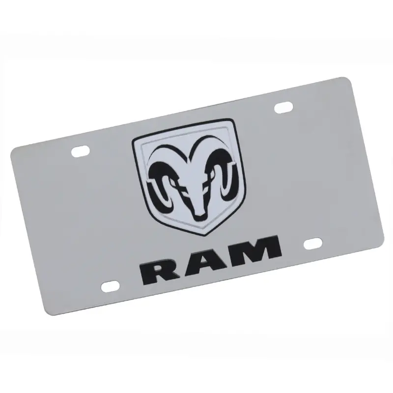 Dodge Ram Dual Logo License Plate (Black On Chrome) 1