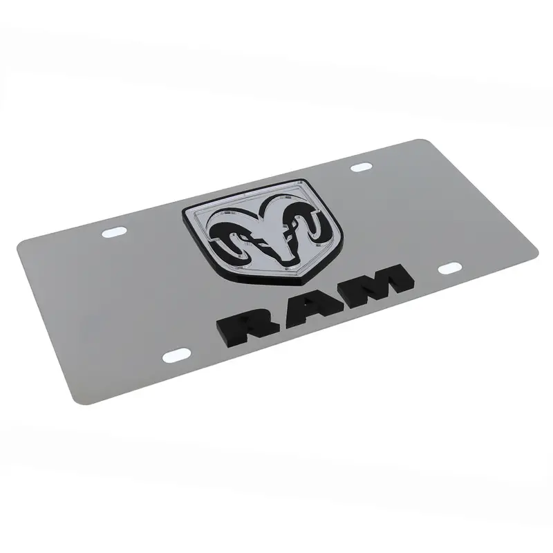 Dodge Ram Dual Logo License Plate (Black On Chrome) 2