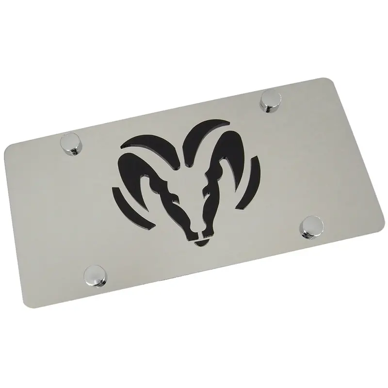 Dodge Ram Logo License Plate (Black On Chrome) 1