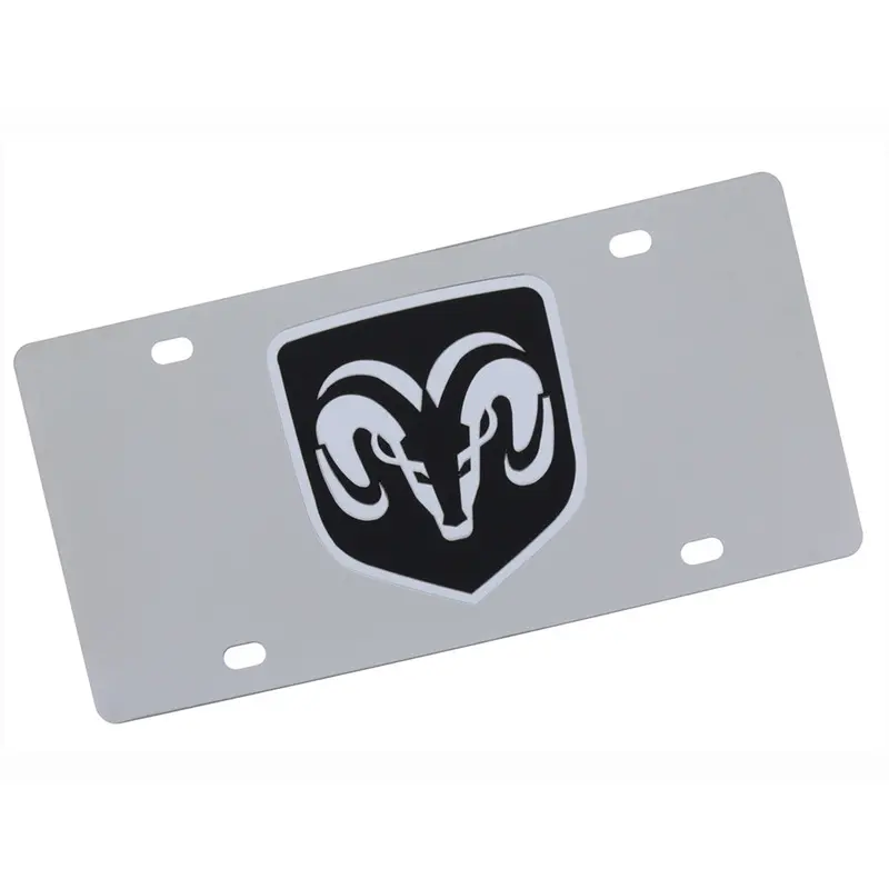 Dodge Ram Logo License Plate (Black On Chrome) 1