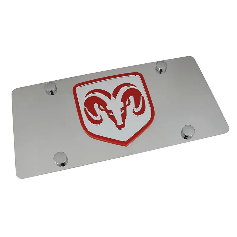 Dodge Ram Logo License Plate (Red On Chrome) 1