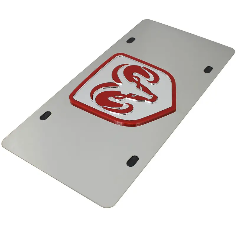 Dodge Ram Logo License Plate (Red On Chrome) 2