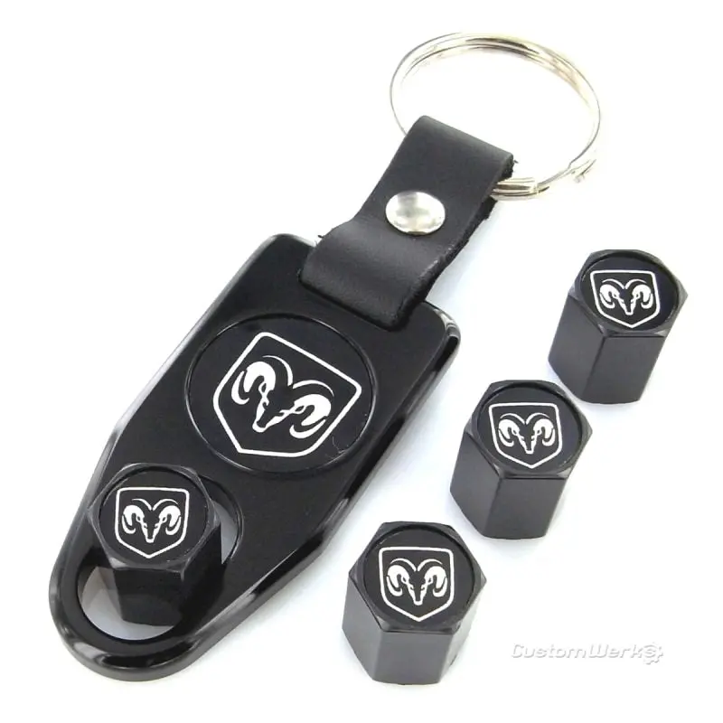 Dodge Ram Logo Tire Valve Caps  Wrench Gift Set (Black) 1
