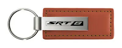 Dodge Srt-8 Rectangular Leather Key Chain (Brown) 1