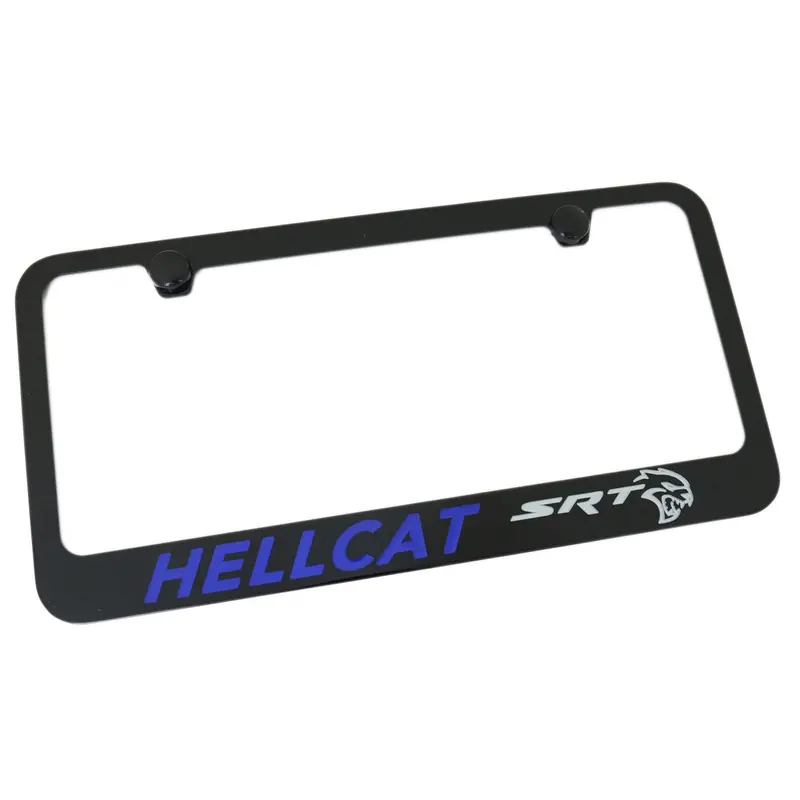 Dodge Srt Hellcat Blue And Silver Name License Plate Frame (Black) 1