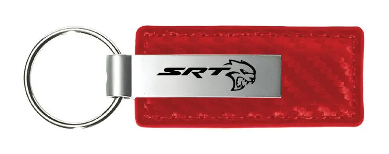 Dodge Srt Hellcat Carbon Fiber Leather Keychain (Red) 1