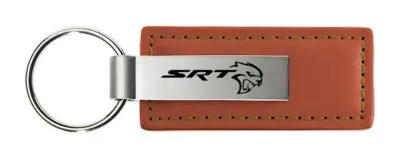 Dodge Srt Hellcat Rectangular Leather Key Chain (Brown) 1
