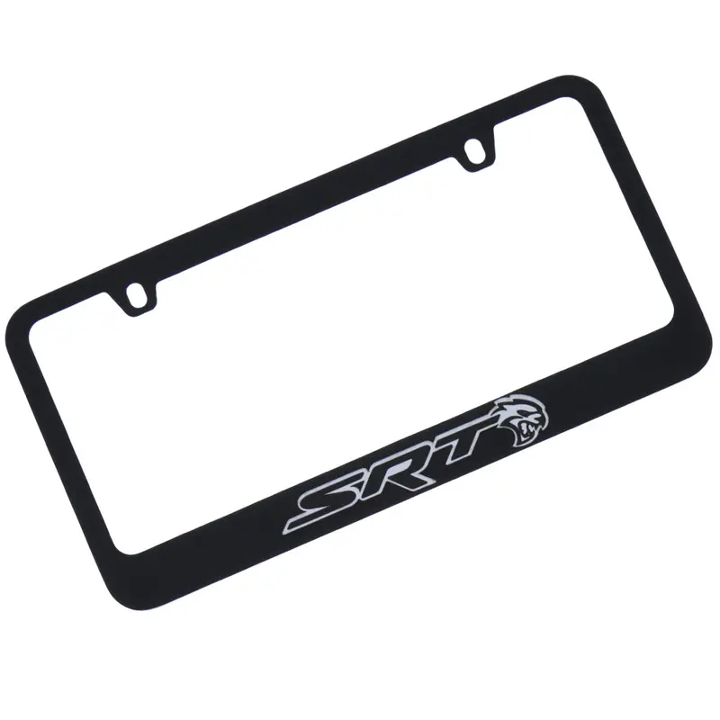 Dodge Srt License Plate Frame (Chrome On Black) 1