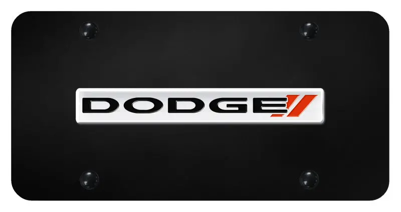 Dodge Stripes Badge License Plate (Chrome On Black) 1
