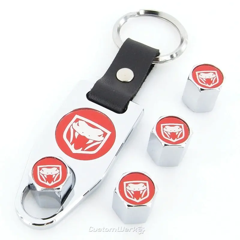 Dodge Viper New Logo Tire Valve Caps  Wrench Gift Set (Red On Chrome) 1