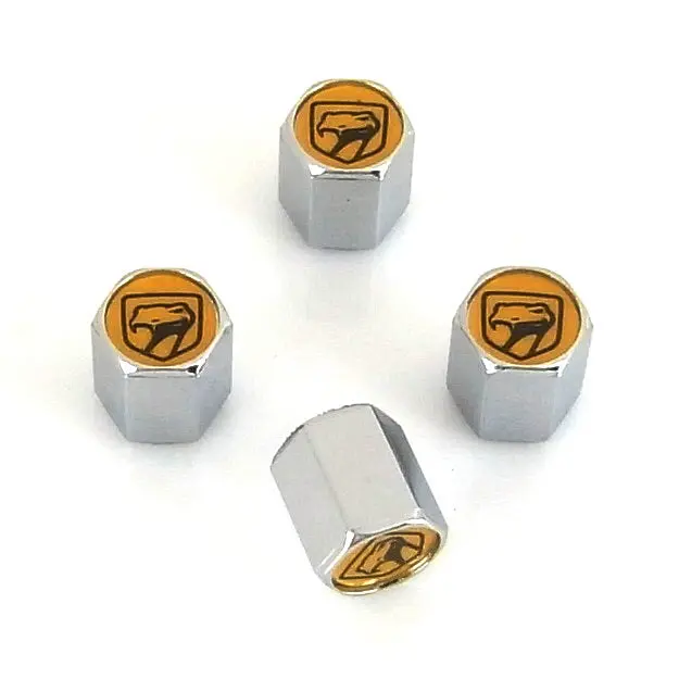 Dodge Viper Old Logo Tire Stem Valve Caps (Chrome On Yellow) 1
