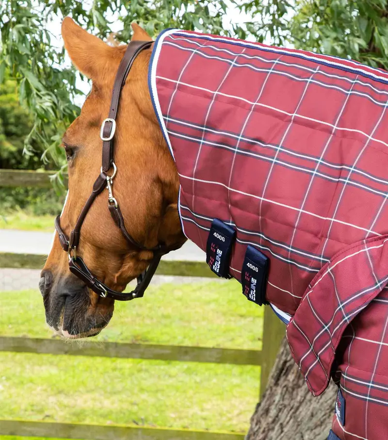 Domus 400G Combo Stable Rug Burgundy Check 2