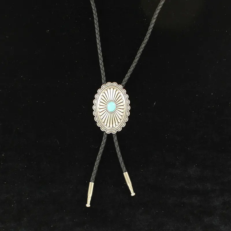 Double S By M&F Western Oval Flower Concho With Turquoise Bolo Tie 1