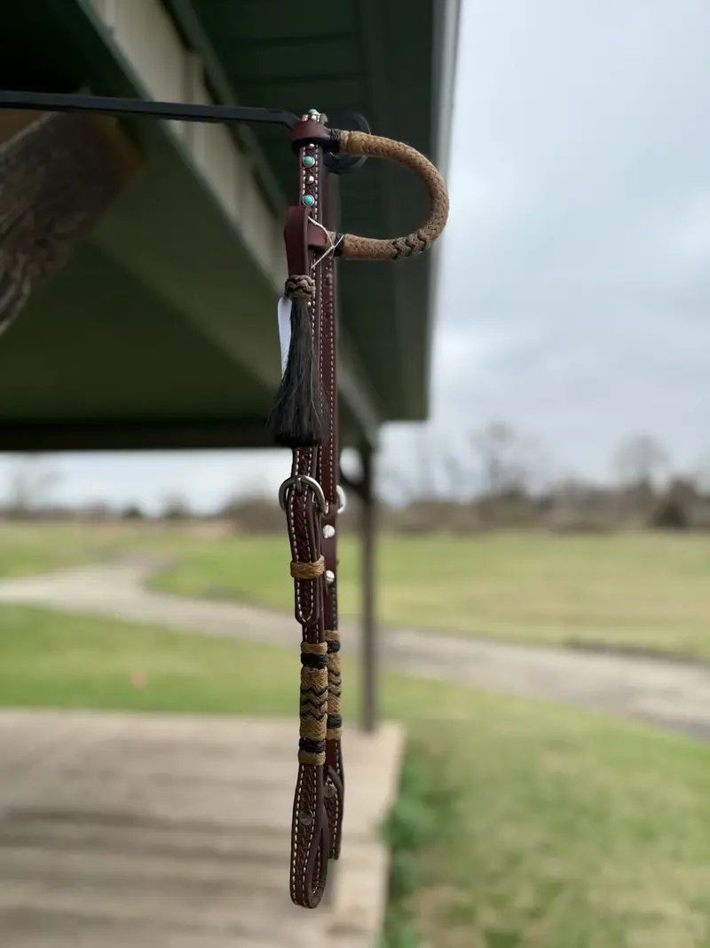 Dutton Bits Dark Oiled Basket Stamp Slip Ear Headstall With Black Accents 1