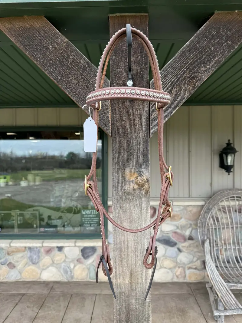Dutton Bits Double Stitched Browband Headstall With Silver Rope Edge Dots 1