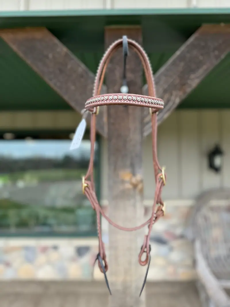 Dutton Bits Double Stitched Browband Headstall With Silver Rope Edge Dots 2