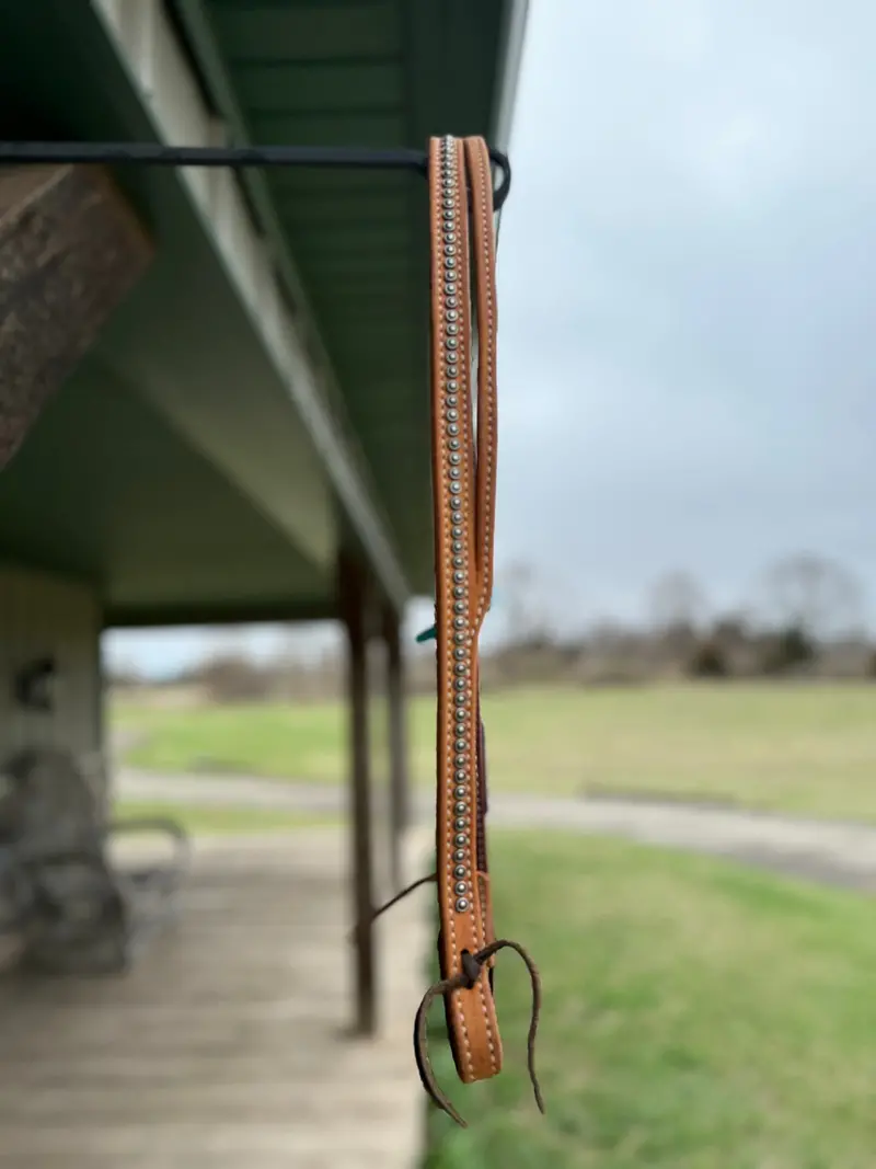Dutton Bits Roughout Split Ear Headstall With Silver Rope Edge Dots 1