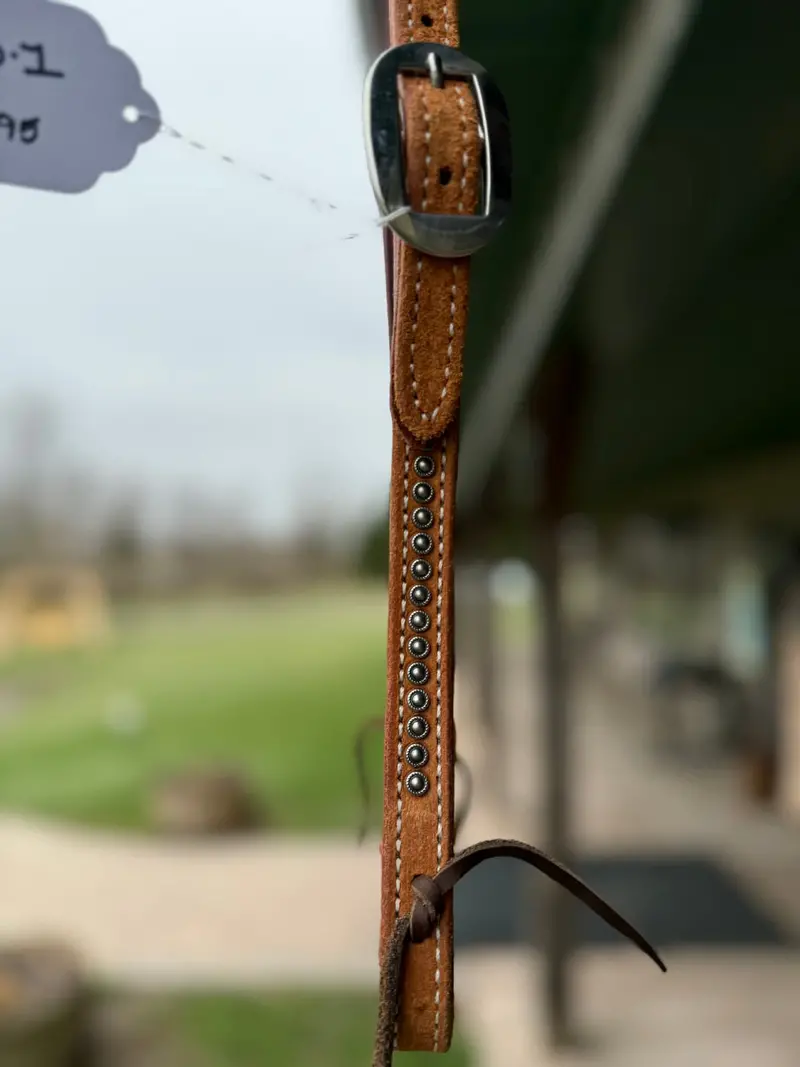 Dutton Bits Roughout Split Ear Headstall With Silver Rope Edge Dots 2
