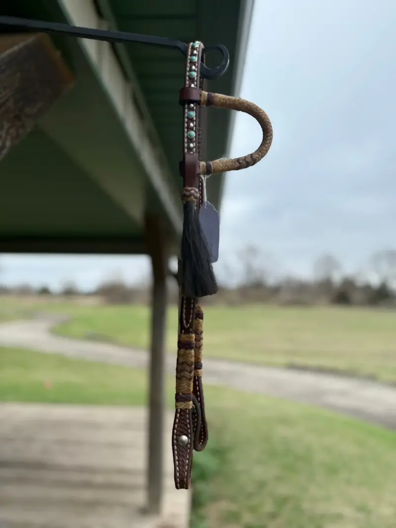 Dutton Bits Slip Ear Headstall With Basket Stamp And Red Rawhide Accents 2