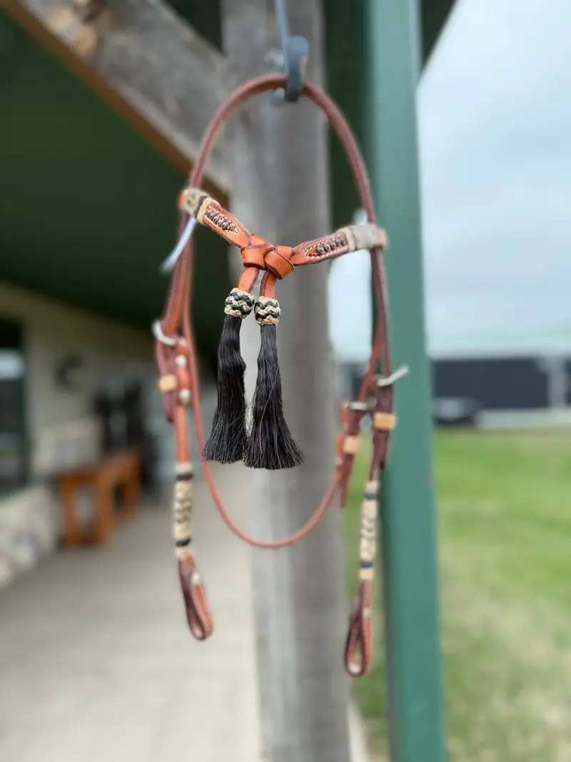 Dutton Bits Tie Front Basket Stamped Browband Headstall With Black Accents 1
