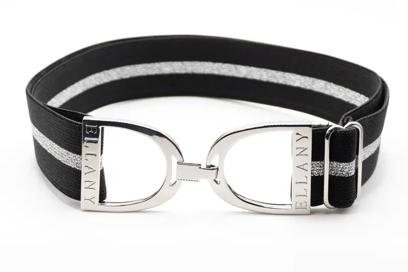 Ellany - Black & Silver - 1.5" Silver Stirrup Elastic Belt 1