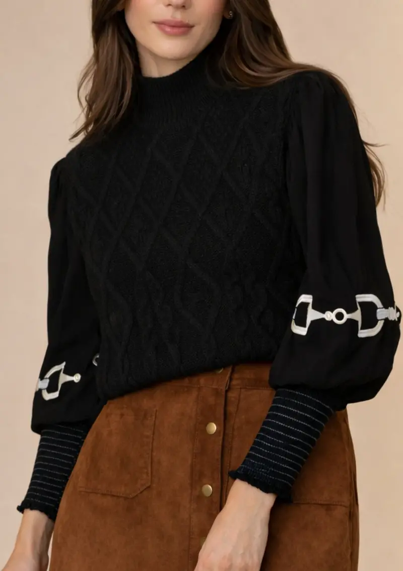 Ellie Cable Knit Sweater | Embroidered 10