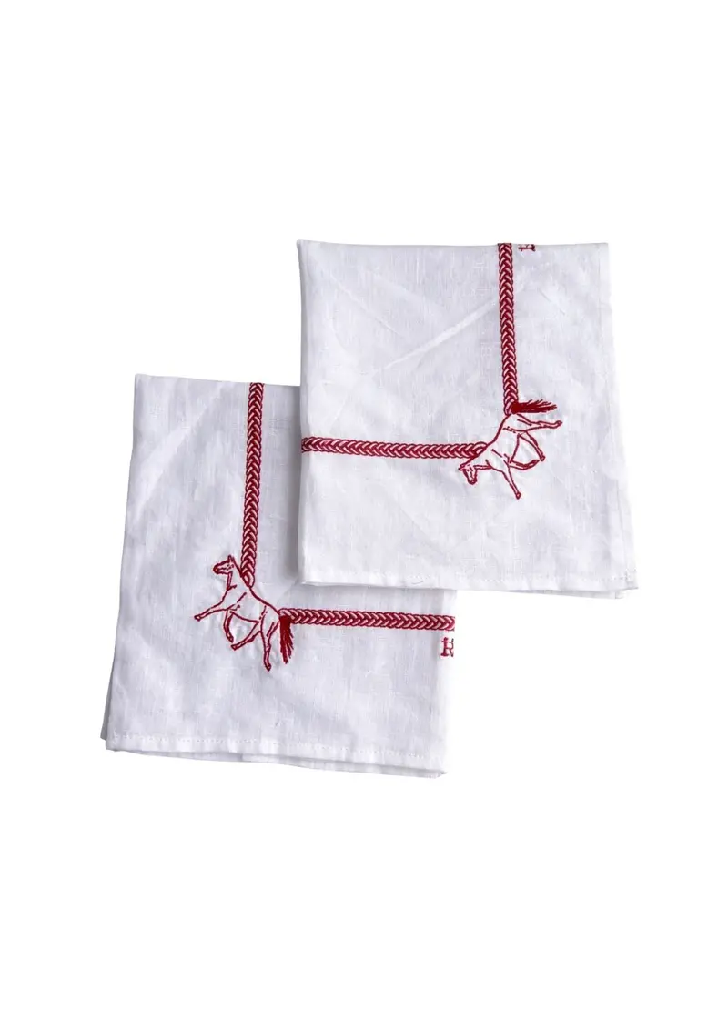 Embroidered Linen Dinner Napkins Horses 1