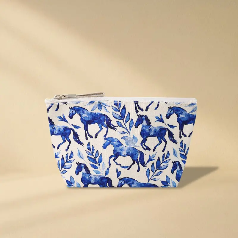 Equestrian Pouch Bag Blue Horse Print 1