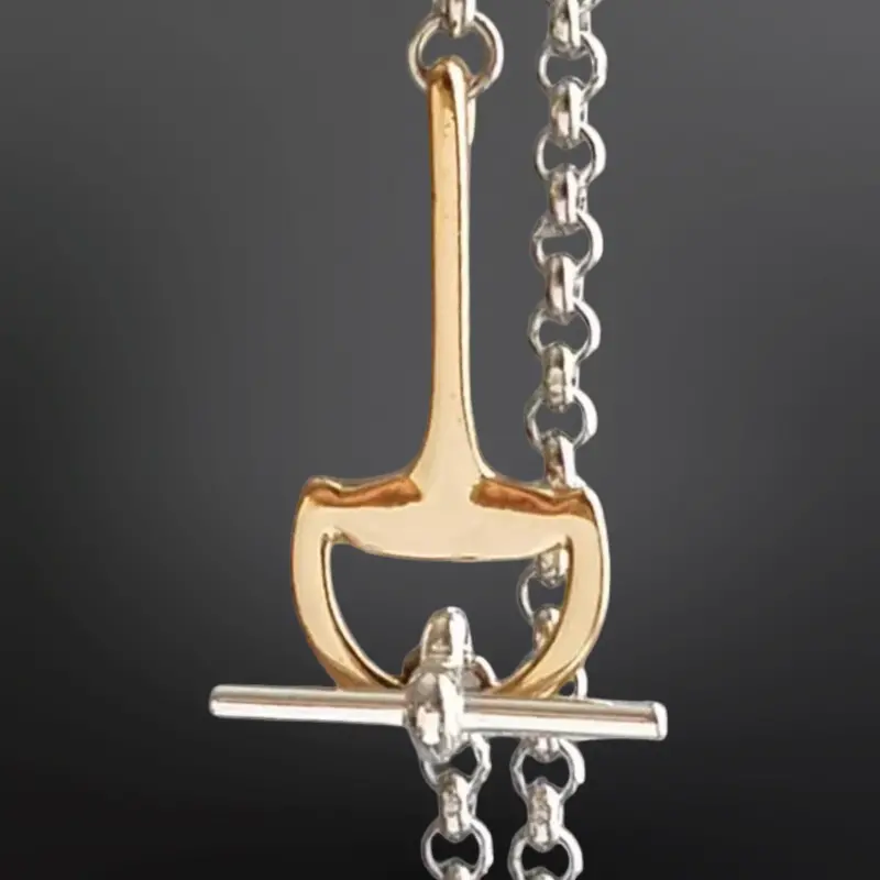 Equestrian Snaffle Bit Two Tone Stainless Steel Necklace 1