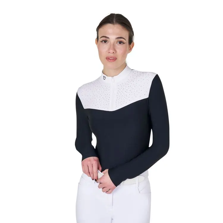 Equestro Ladies Long Sleeve Competition Shirt With Rhinestones 1