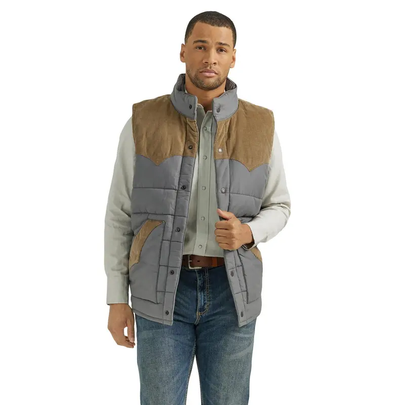 Fence Post Gray/Brown Wrangler Mixed Puffer Vest 1