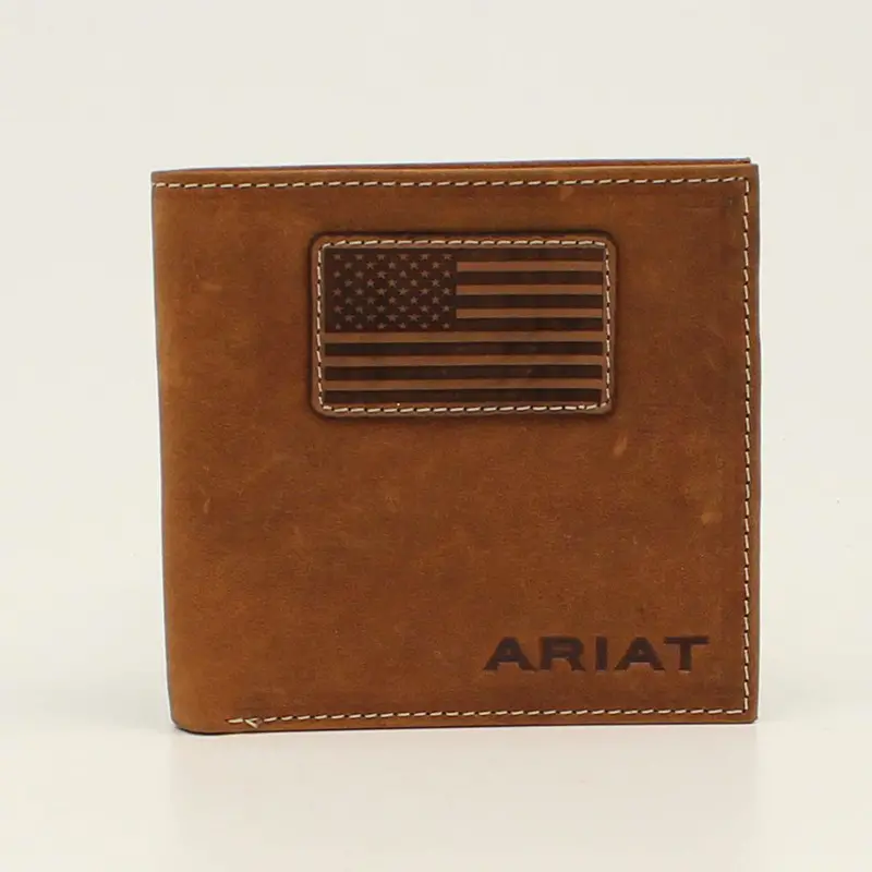 Flag Patch Medium Brown Ariat Bifold Wallet 1