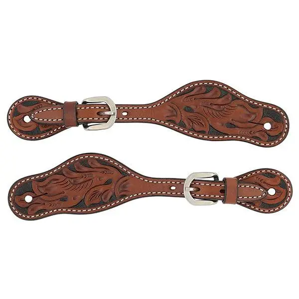 Floral Tooled Youth/Ladies Spur Straps 1