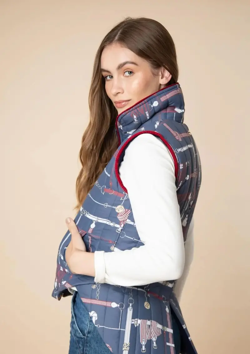Florence Quilted Vest | Jubilea Print | Navy-Burgundy 1