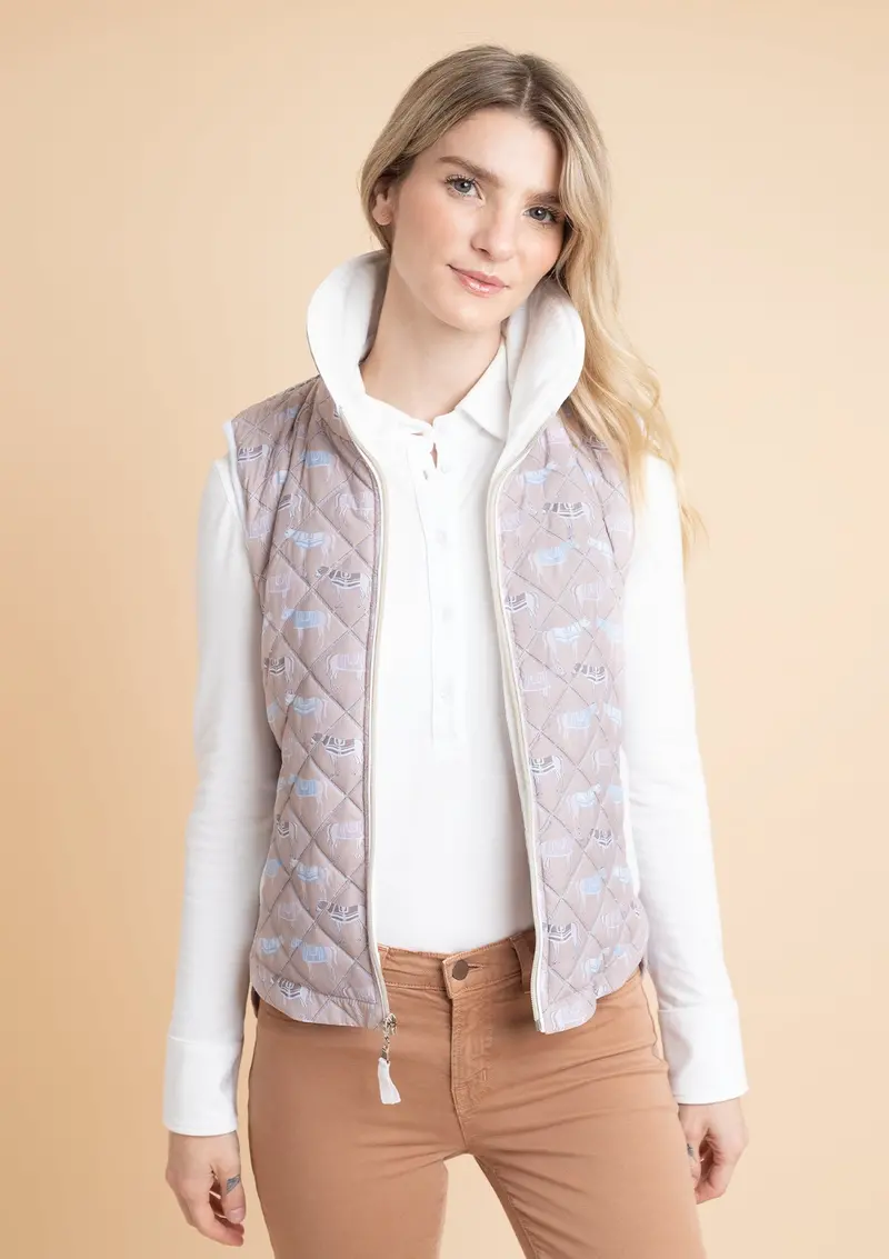Florence Quilted Vest | Victory Print | Taupe 2