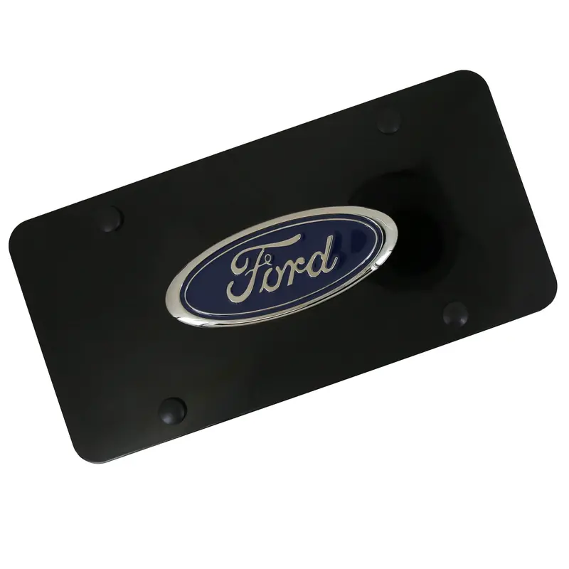 Ford 3D Logo License Plate (Chrome On Black) 1