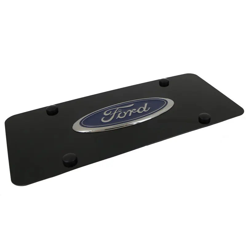 Ford 3D Logo License Plate (Chrome On Black) 2