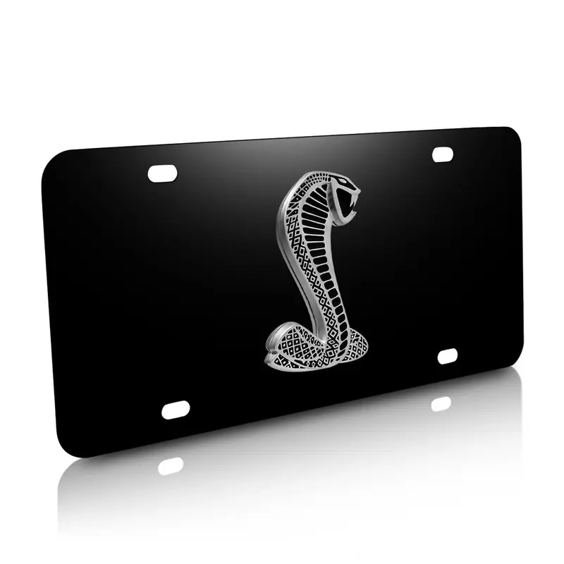 Ford Cobra Logo License Plate (Chrome On Black) 1