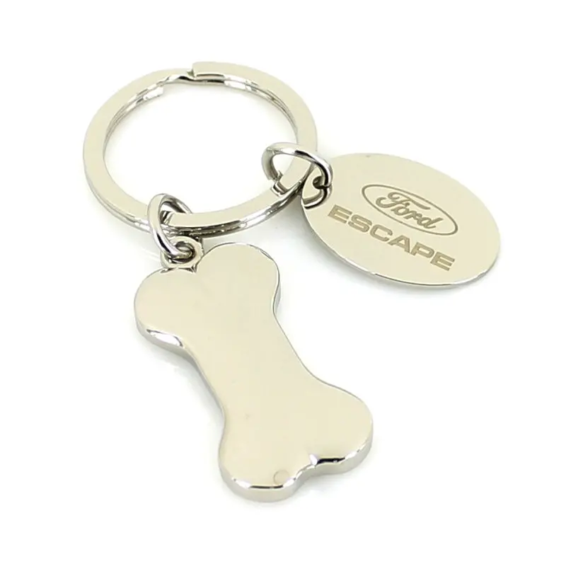 Ford Escape Dog Bone Shaped Key Chain With Id Tag (Chrome) 1