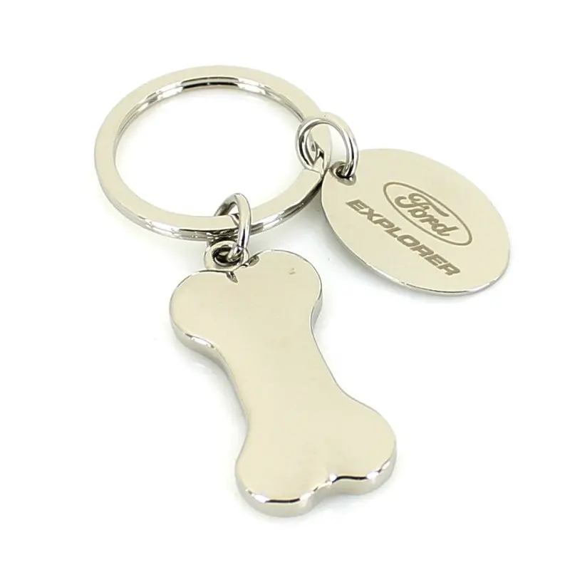 Ford Explorer Dog Bone Shaped Key Chain With Id Tag (Chrome) 1