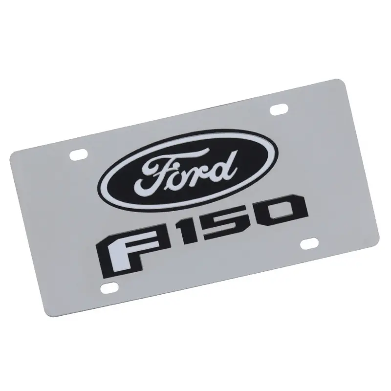 Ford F150 Dual Logo License Plate (Black On Chrome) 1