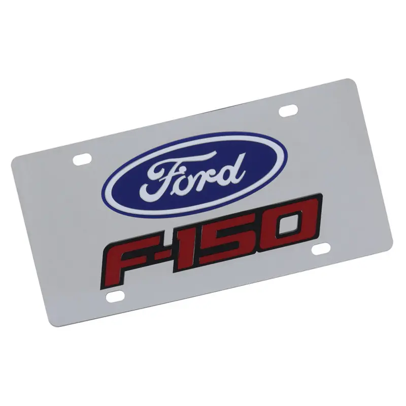 Ford F150 Dual Logo License Plate (Red On Chrome) 1